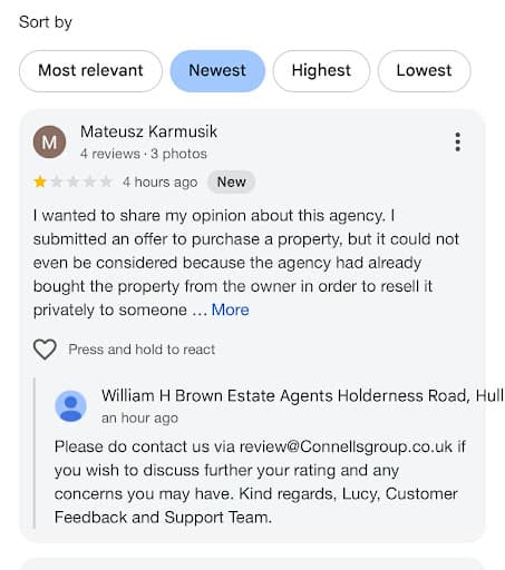 William H Brown Estate Agents Holderness Road, Hull — Customer photo